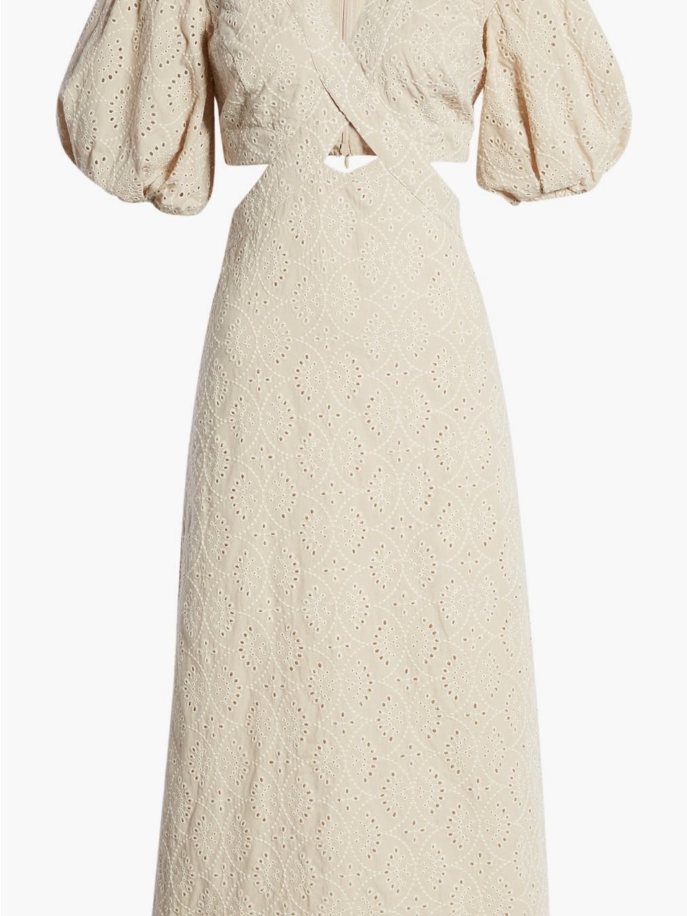 Bardot Cream Eyelet Maxi Dress with Puff Sleeves